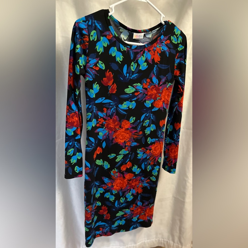 LulaRoe XS/ long sleeve body-con knee length floral dress